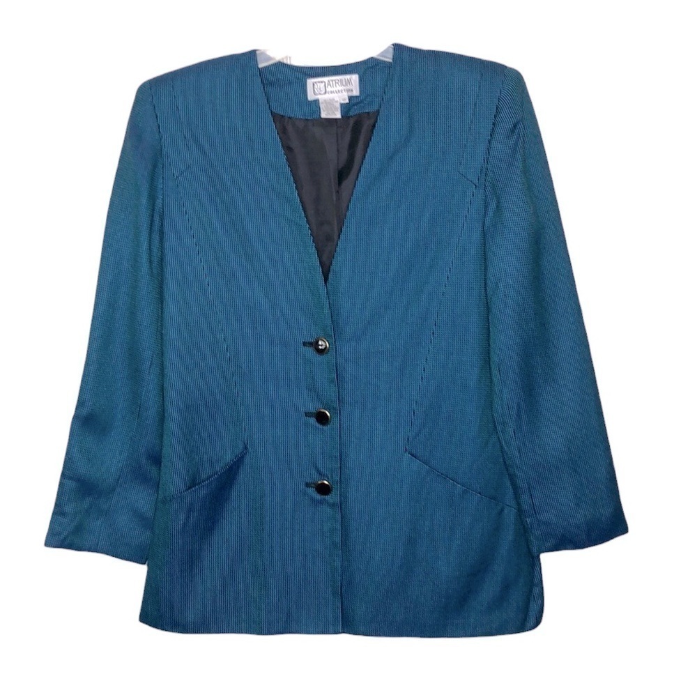ATRIUM COLLECTION - Vintage Button Front Blazer Shoulder Pads Pockets - Size 10